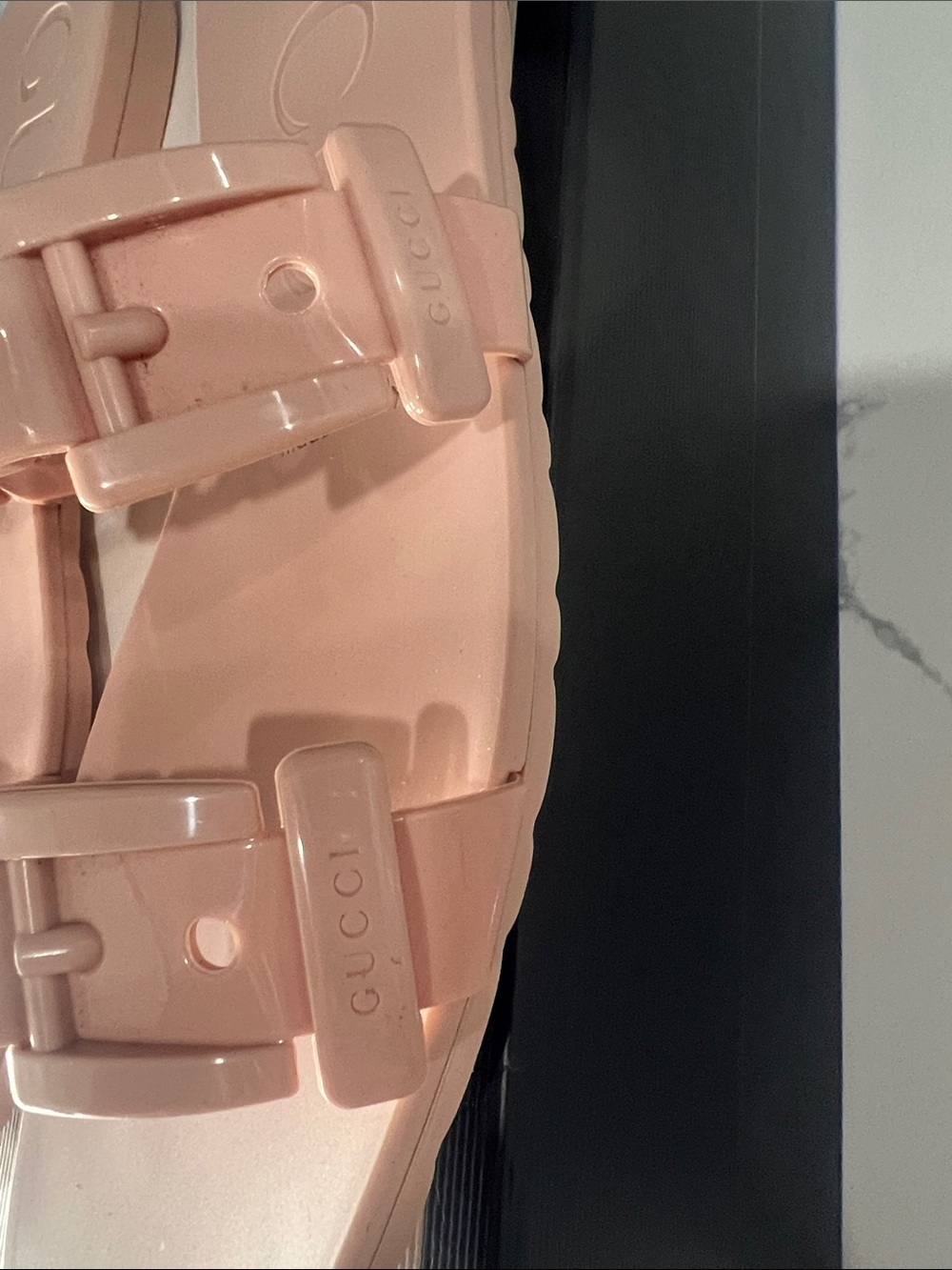 Gucci Women's Blush Pink Chain-Link Double Strap Slide Sandals - Picture 5 of 11